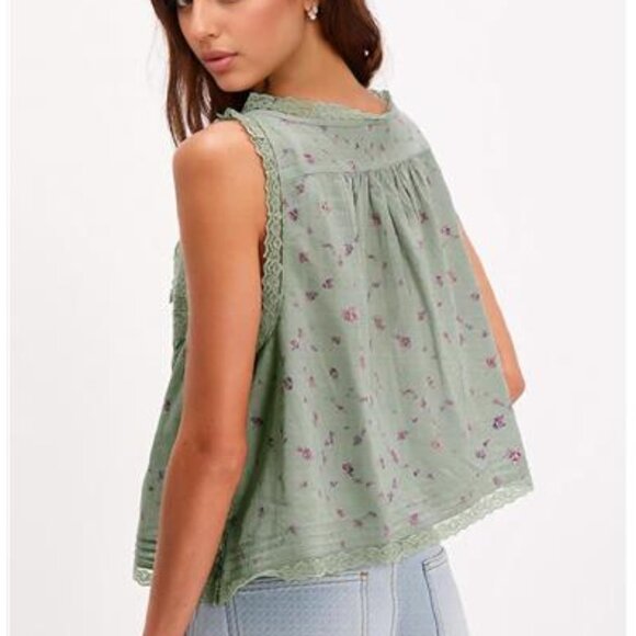 Women' Summer Boho Lace Tie Front Tank Beach Vacation Crop Flowy Vest Tops - Picture 6 of 9